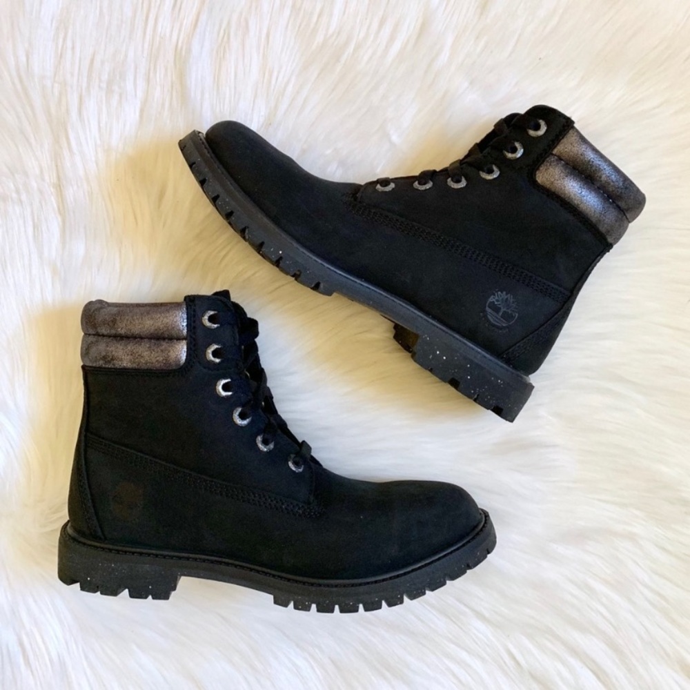 Timberland 6” Double Collar Black & Silver Boots - Picture 2 of 8